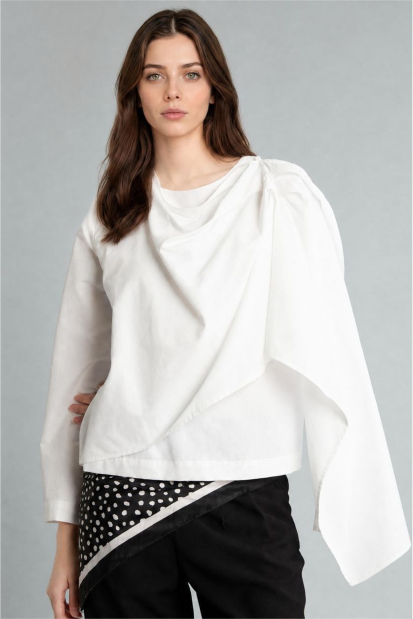 Women Ecru Regular Fit Voile Long Sleeve Tunic