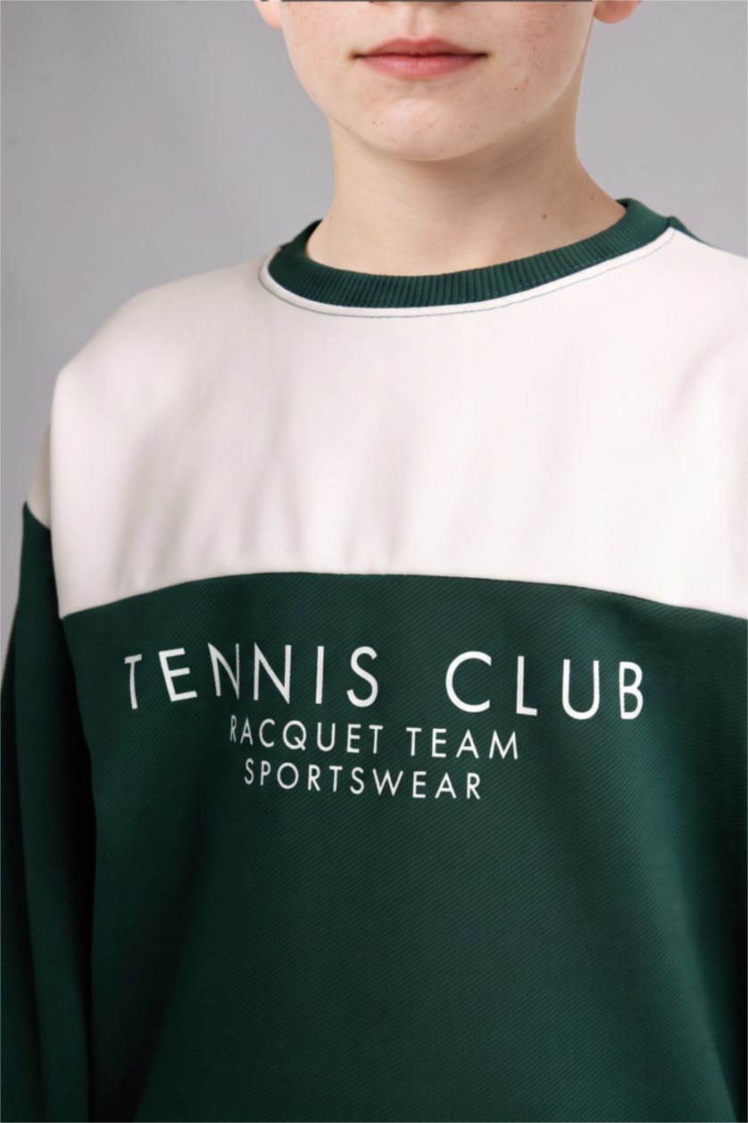 Erkek Çocuk - Genç Erkek Koyu Yeşil Regular Fit Baskılı Sweatshirt Erkek Çocuk