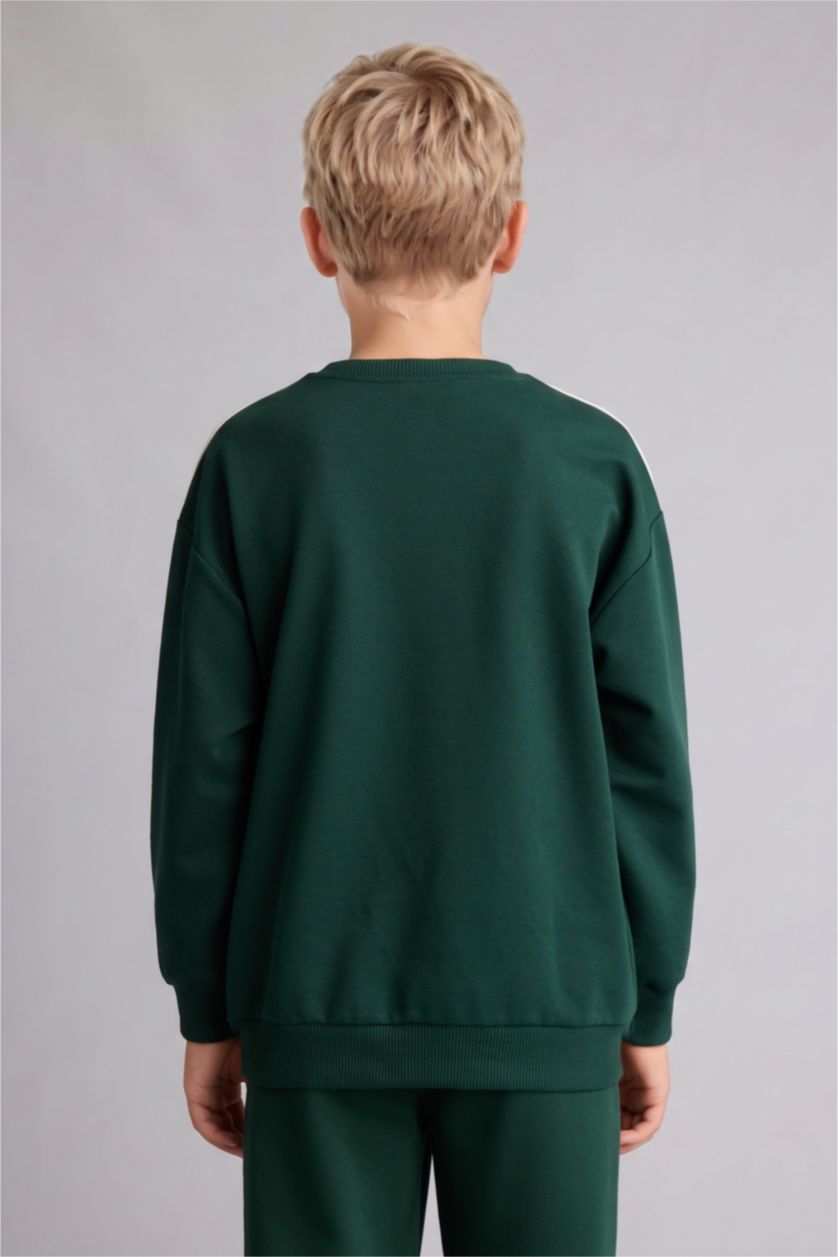 Erkek Çocuk - Genç Erkek Koyu Yeşil Regular Fit Baskılı Sweatshirt Erkek Çocuk
