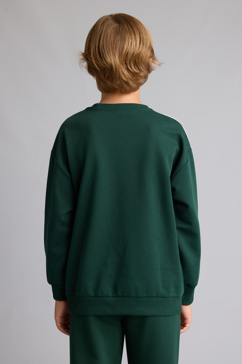 BOYS & TEENS Dark Green Boy Regular Cotton Fit Crew Neck Printed Green Sweatshirt