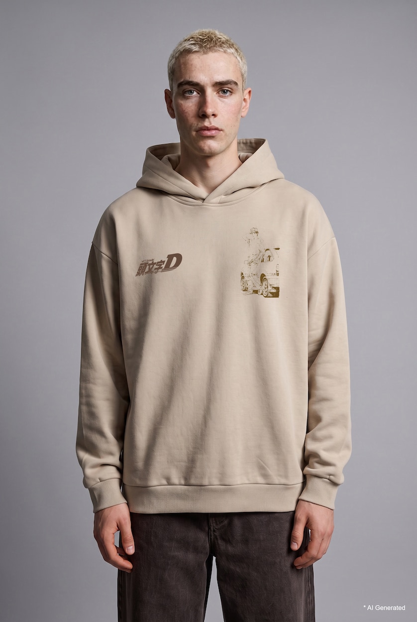 Man Beige Boxy Fit Thick Sweatshirt Fabric Sweatshirt