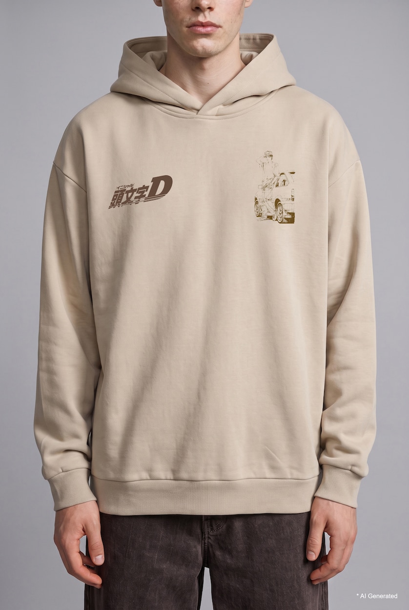 Man Beige Boxy Fit Thick Sweatshirt Fabric Sweatshirt