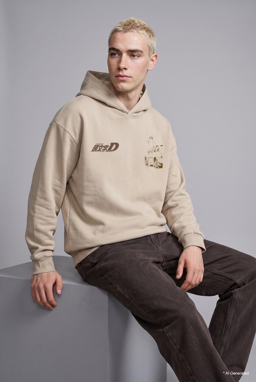 Man Beige Boxy Fit Thick Sweatshirt Fabric Sweatshirt
