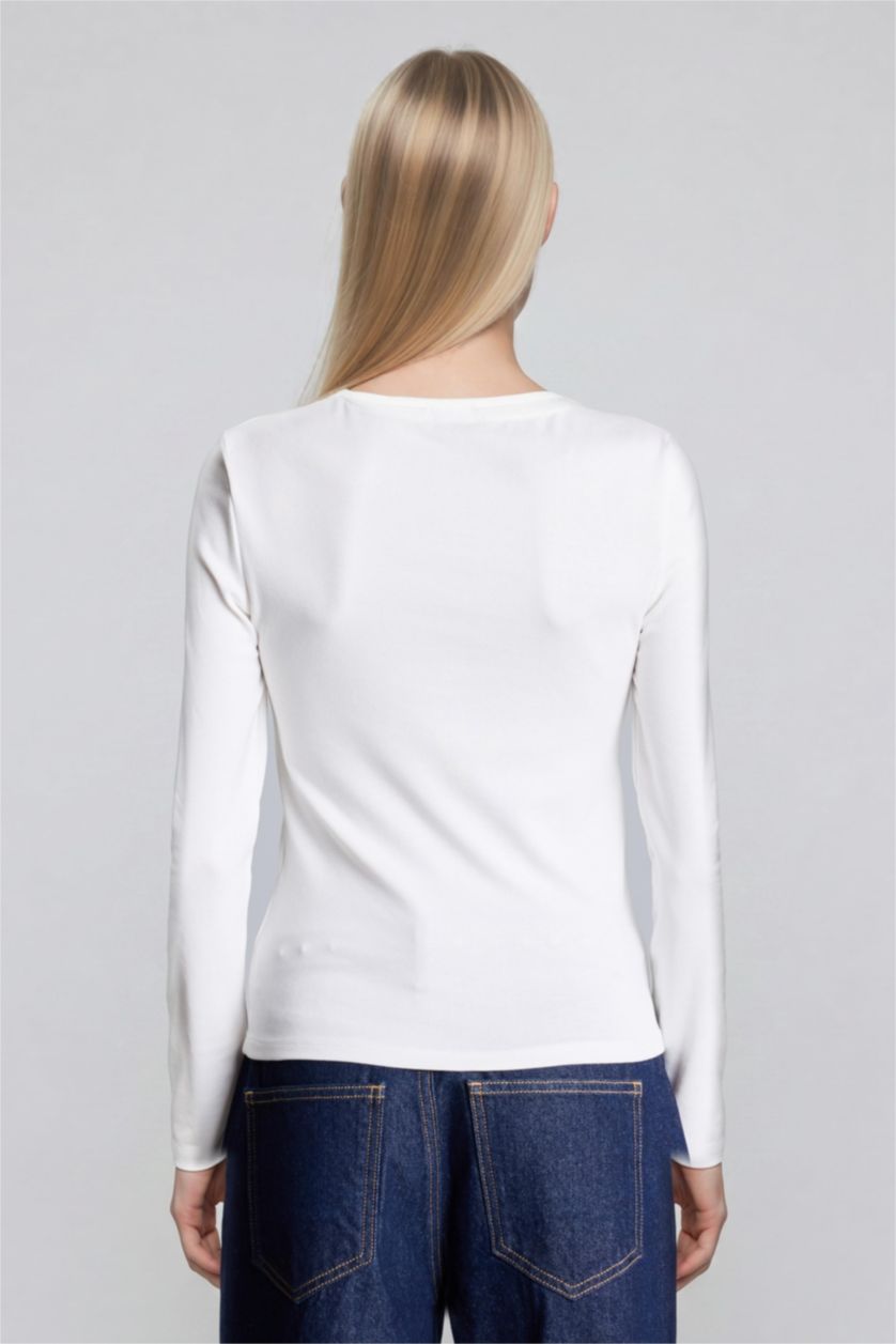 WOMAN Ecru Slim Fit modal Long Sleeve T-Shirt
