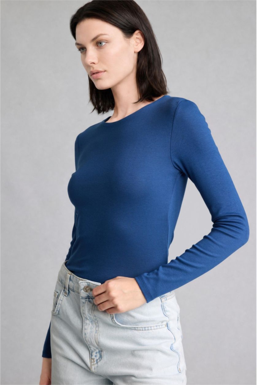 WOMAN Indigo Slim Fit modal Long Sleeve T-Shirt