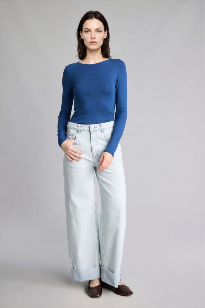 WOMAN Indigo Slim Fit modal Long Sleeve T-Shirt