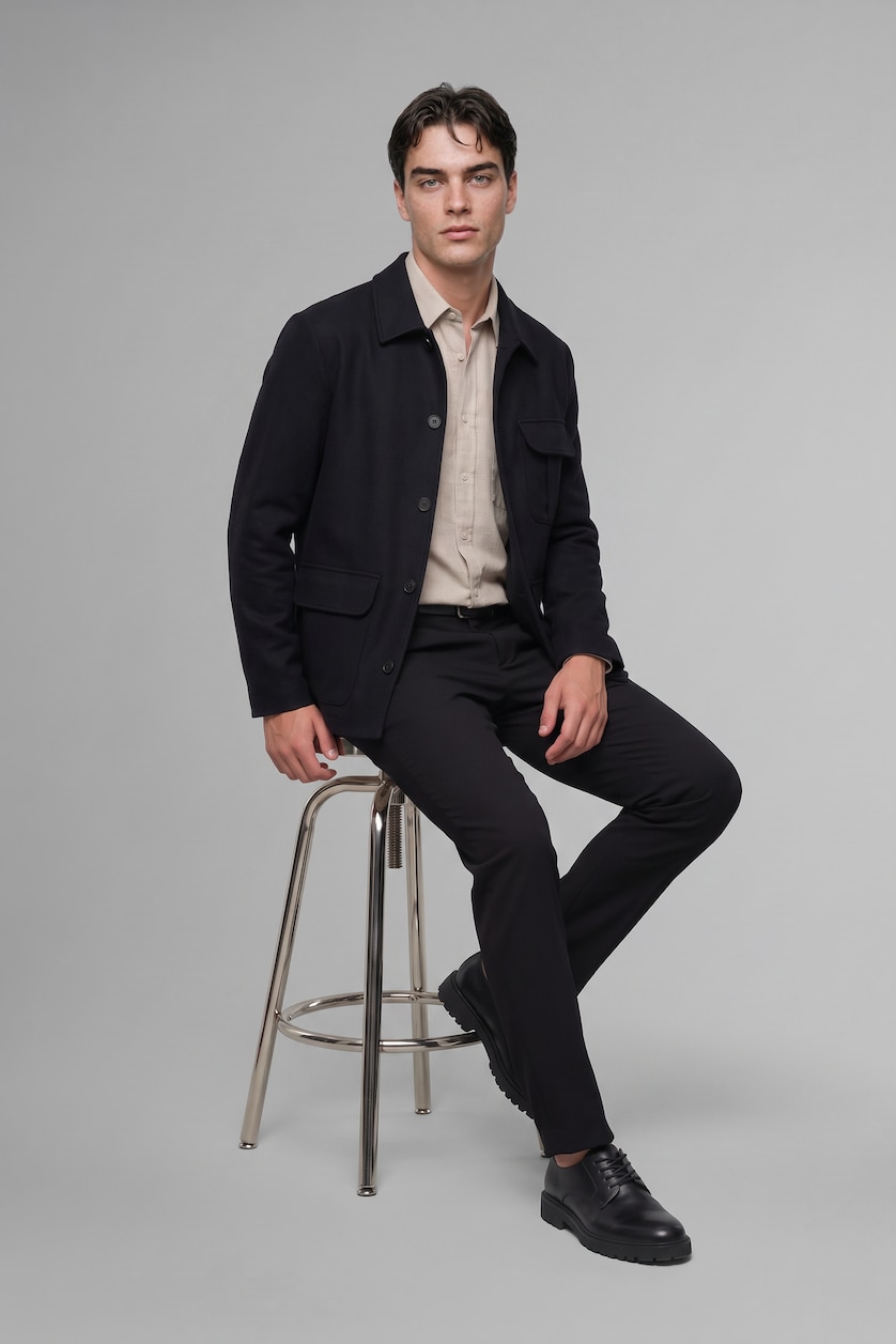 Erkek Siyah Regular Fit Polo Yaka Blazer