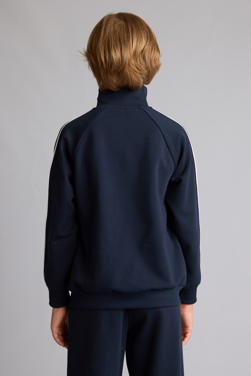 BOYS & TEENS NAVY Boy Cotton Printed Stand Collar Zippered Cardigan