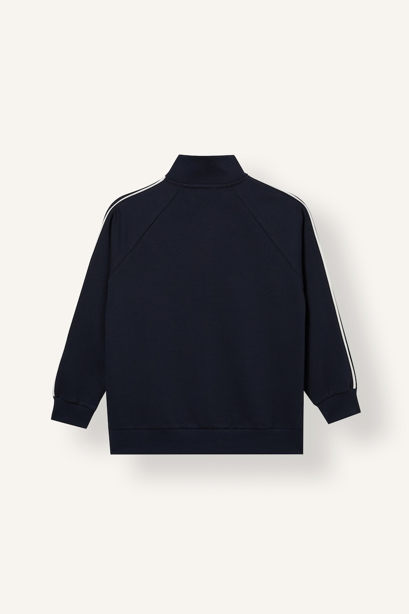 BOYS & TEENS NAVY Boy Cotton Printed Stand Collar Zippered Cardigan