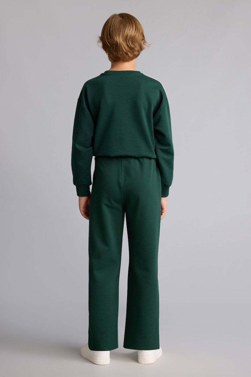 BOYS & TEENS Dark Green Boy Cotton Jogger Fit White Trimmed Sweatpants