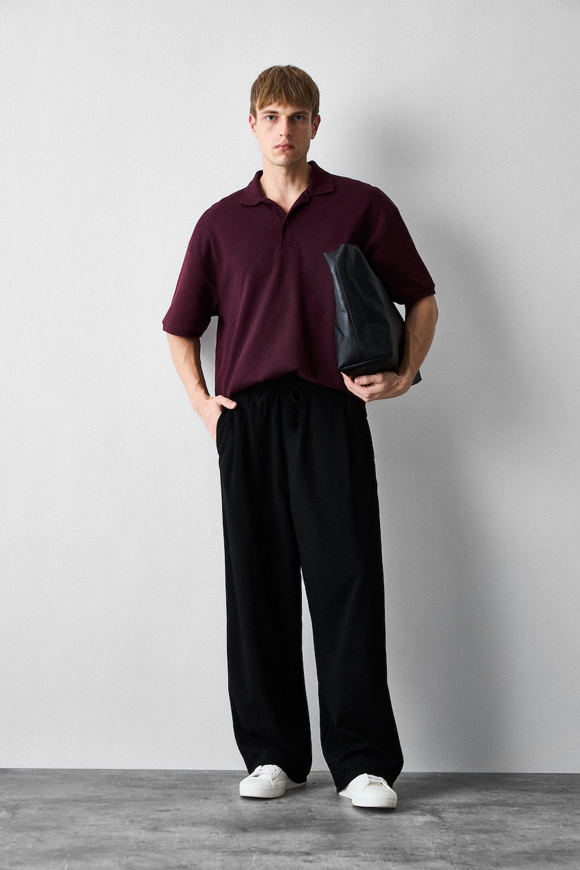 Erkek Koyu Bordo Boxy Fit Pamuklu Polo Tişört