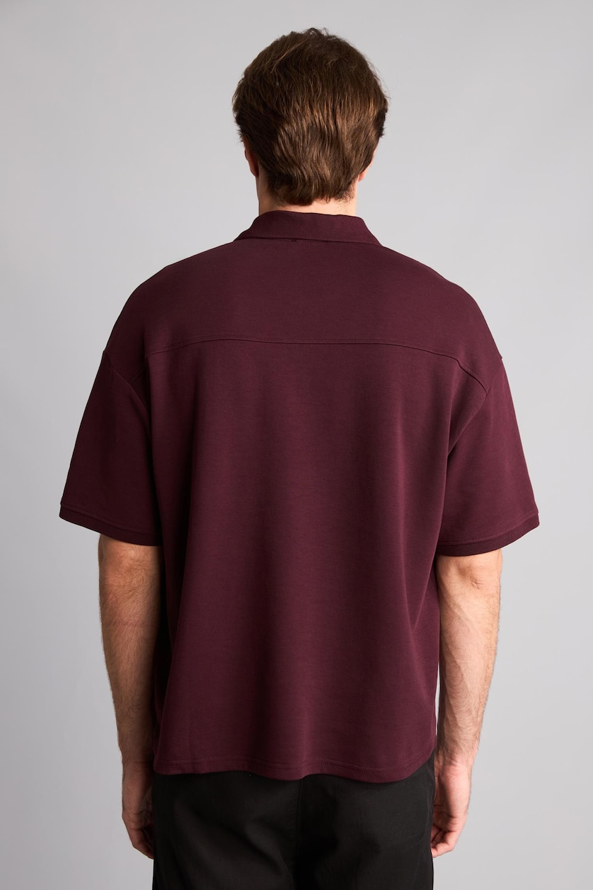 Erkek Koyu Bordo Boxy Fit Pamuklu Polo Tişört