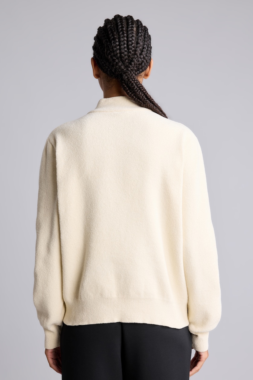 Kadın Kırık Beyaz Oversize Fermuarlı Yaka Basic Kazak