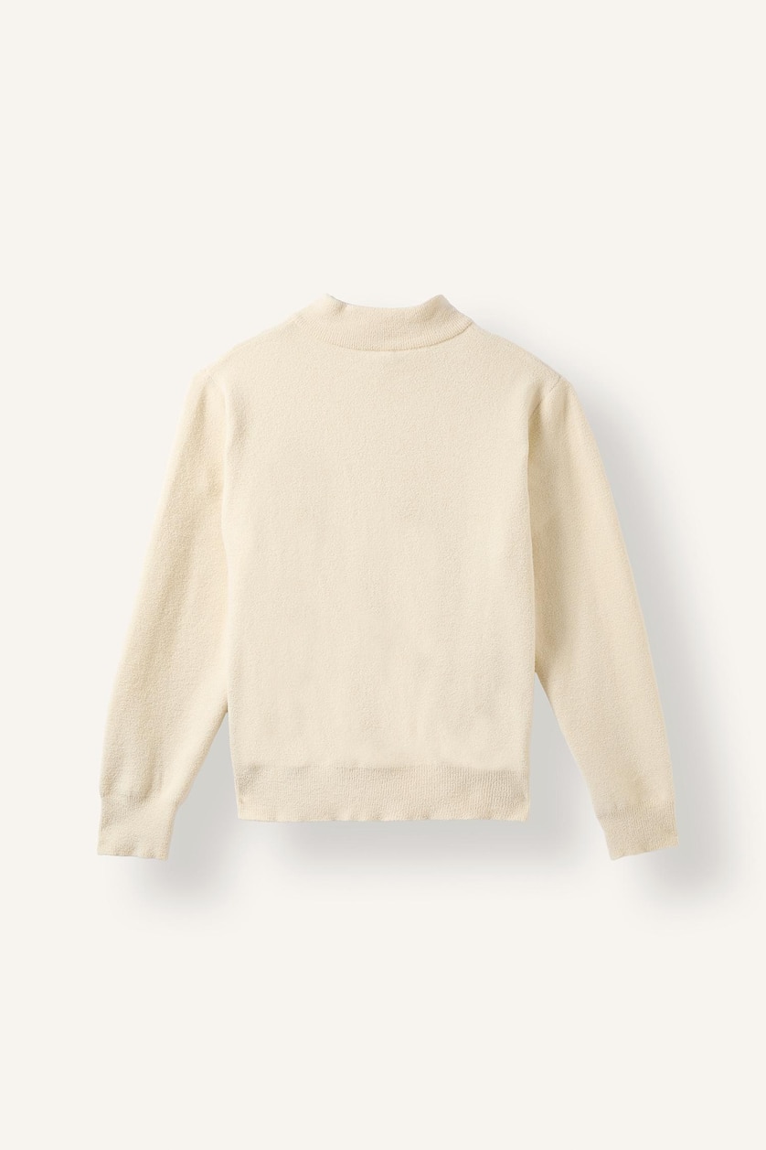 Kadın Kırık Beyaz Oversize Fermuarlı Yaka Basic Kazak