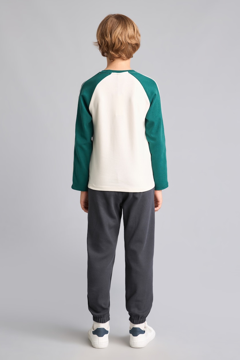 BOYS & TEENS Dark Green Boy Printed T-Shirt Sweatpants 2 Piece Set