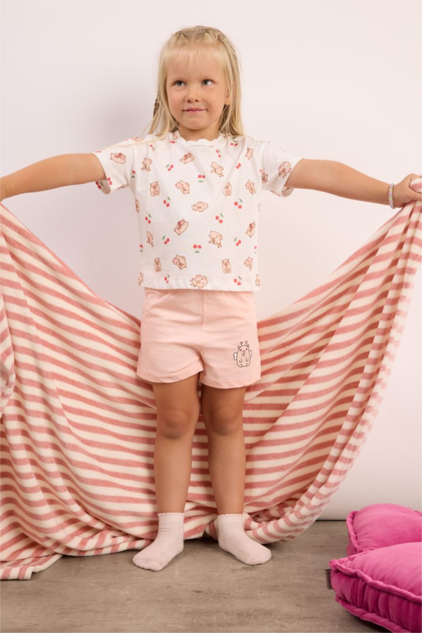 Kız Bebek Pembe Şortlu 2'li Pijama Takımı Kız Bebek