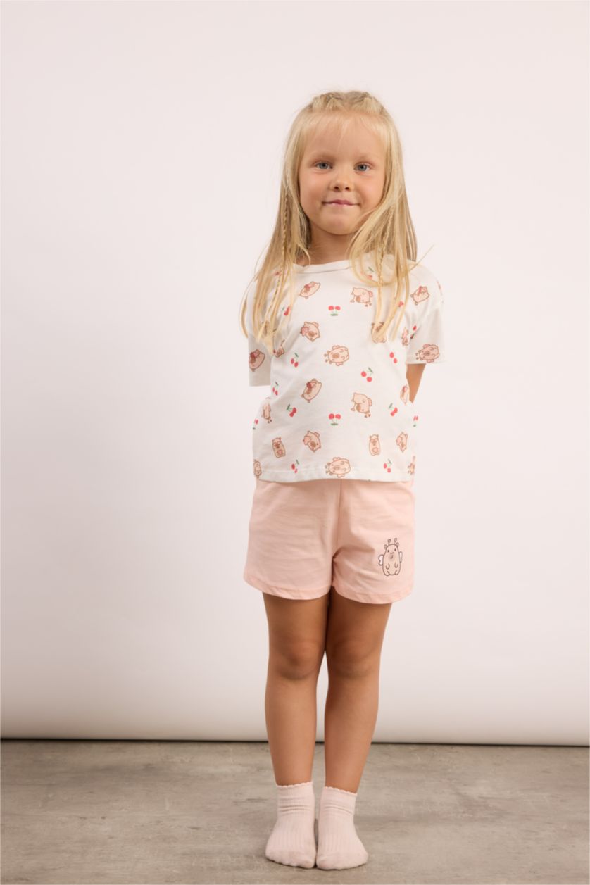 Kız Bebek Pembe Şortlu 2'li Pijama Takımı Kız Bebek