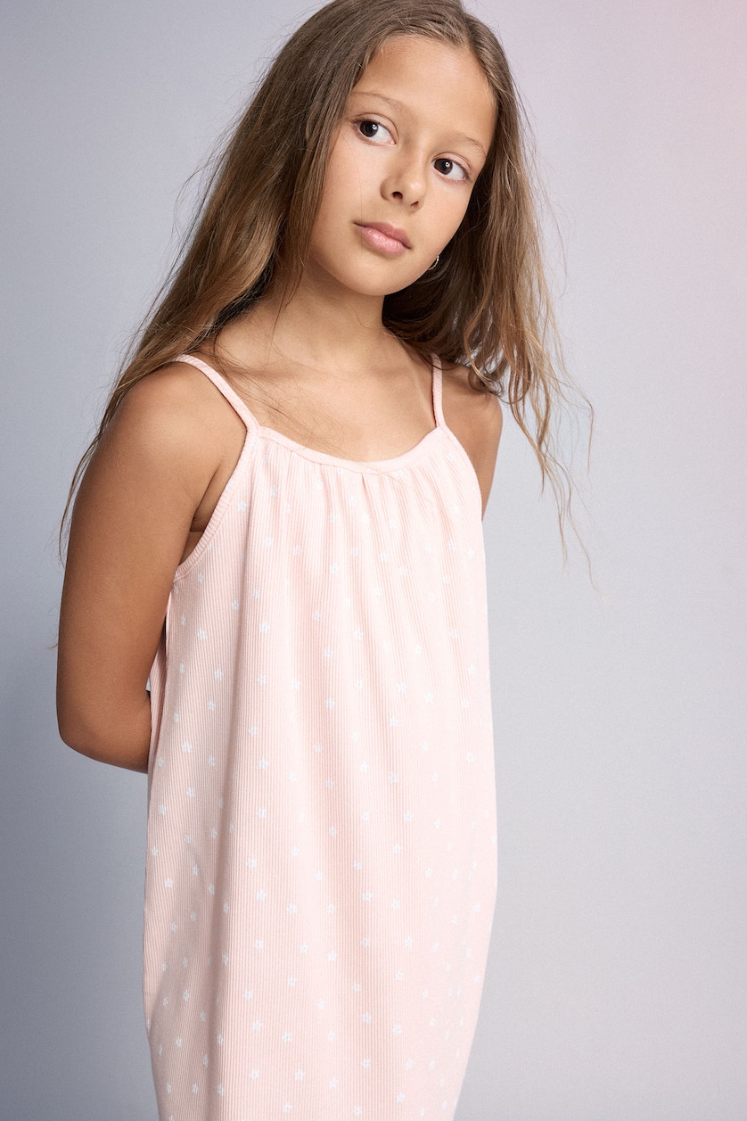 Young Girls - Teen Girls Light Pink Girl Patterned Strappy Ribbed Light Pink Dress