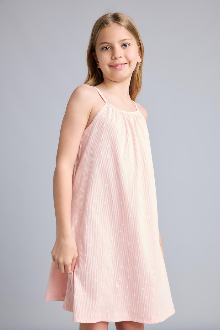 Young Girls - Teen Girls Light Pink Girl Patterned Strappy Ribbed Light Pink Dress