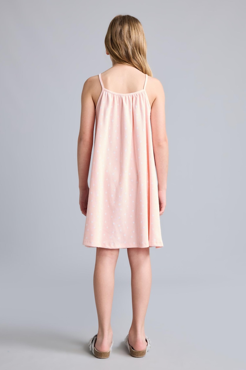 Young Girls - Teen Girls Light Pink Girl Patterned Strappy Ribbed Light Pink Dress
