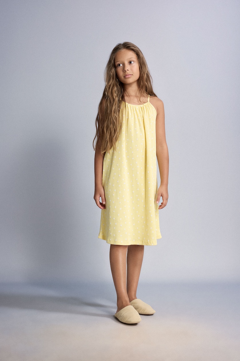 Girls & Teens Yellow Girl Patterned Strappy Ribbed Yellow Dress