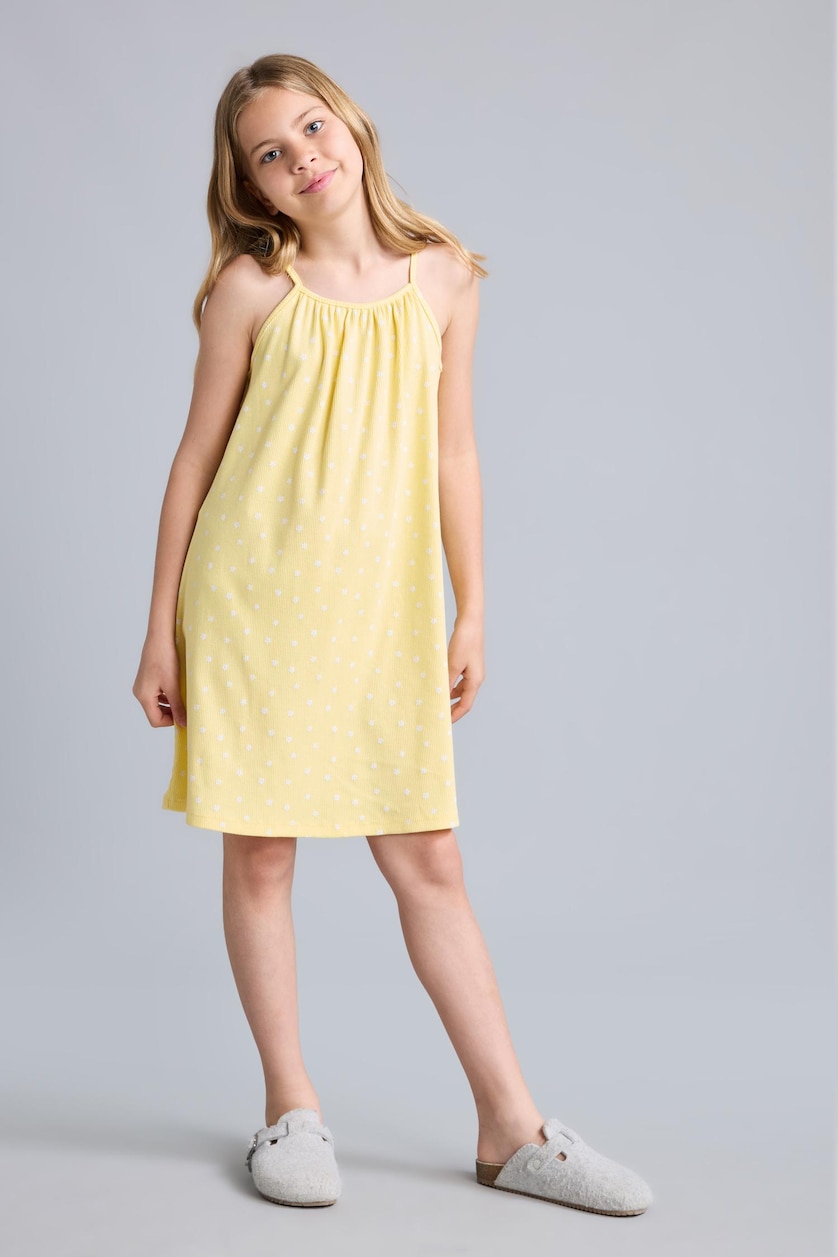 Girls & Teens Yellow Girl Patterned Strappy Ribbed Yellow Dress
