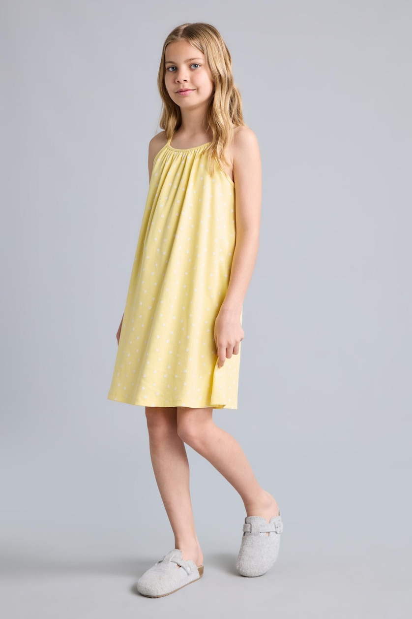 Girls & Teens Yellow Girl Patterned Strappy Ribbed Yellow Dress