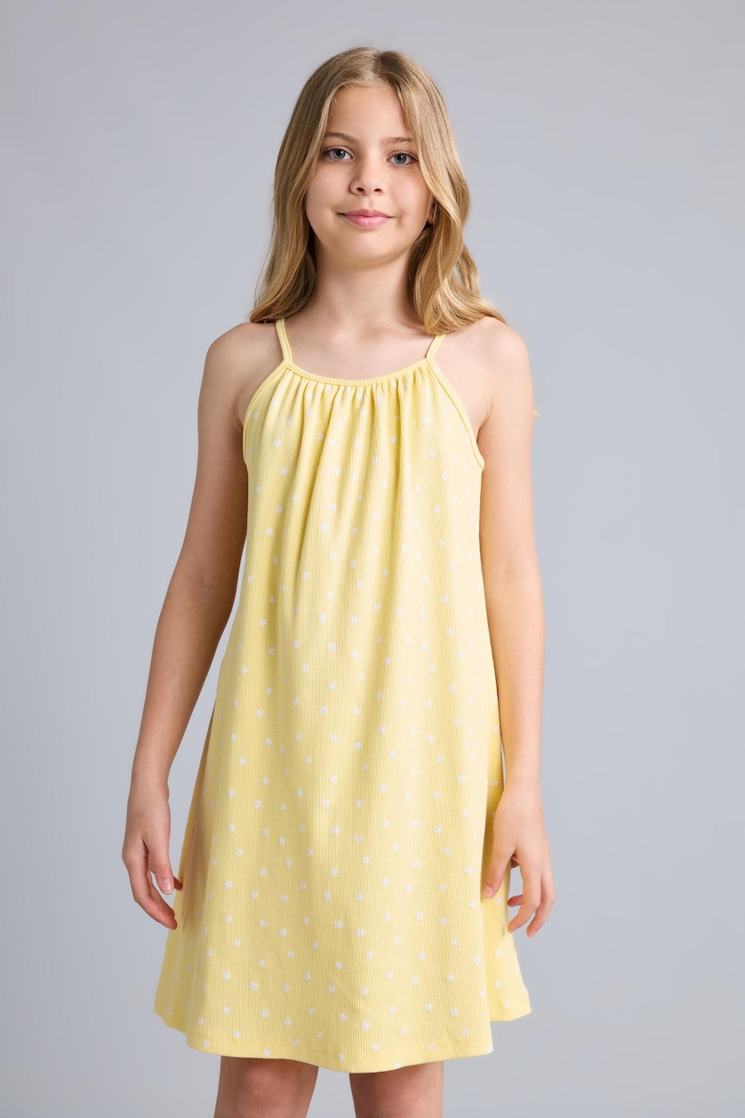 Girls & Teens Yellow Girl Patterned Strappy Ribbed Yellow Dress