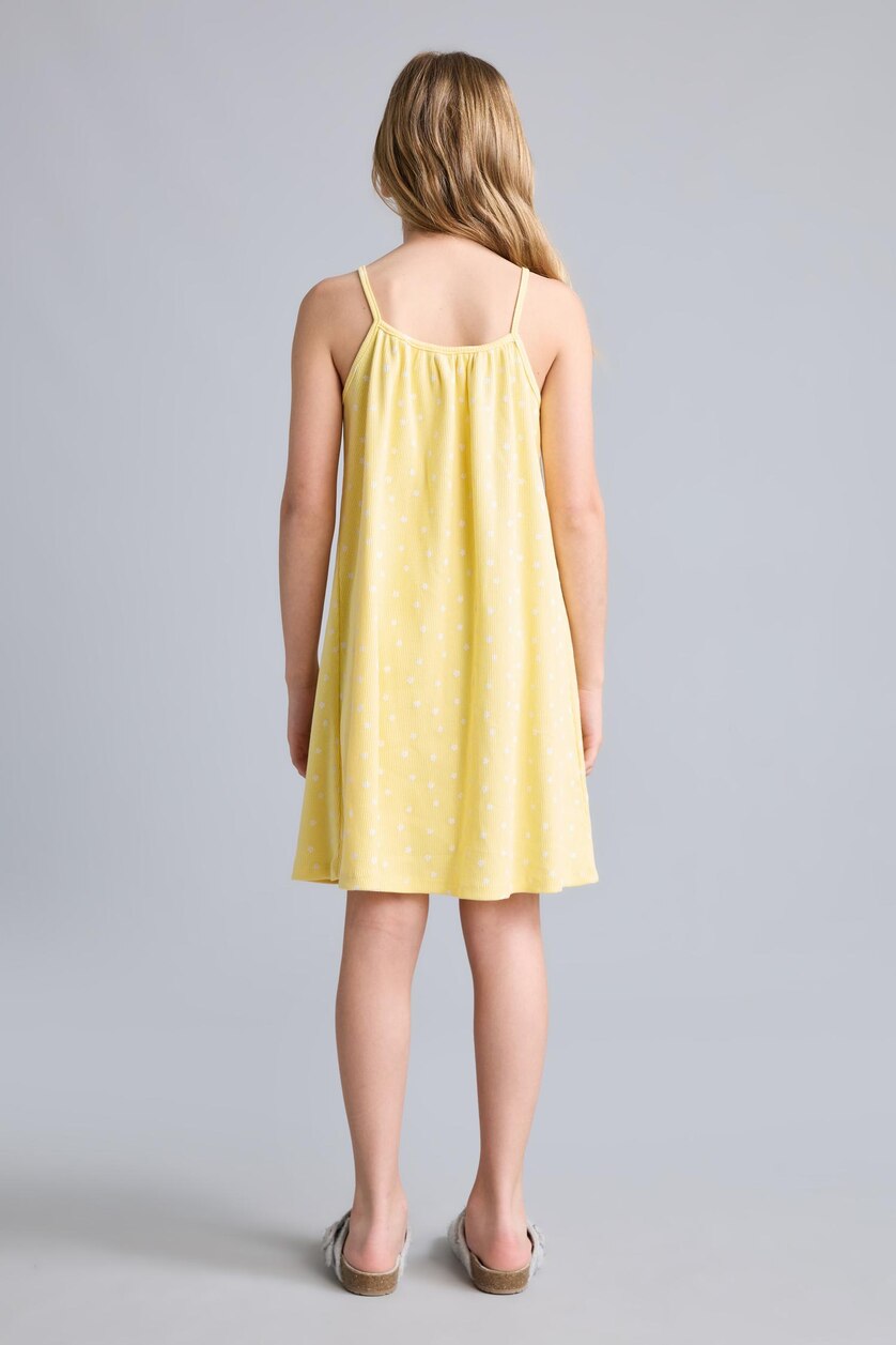Girls & Teens Yellow Girl Patterned Strappy Ribbed Yellow Dress