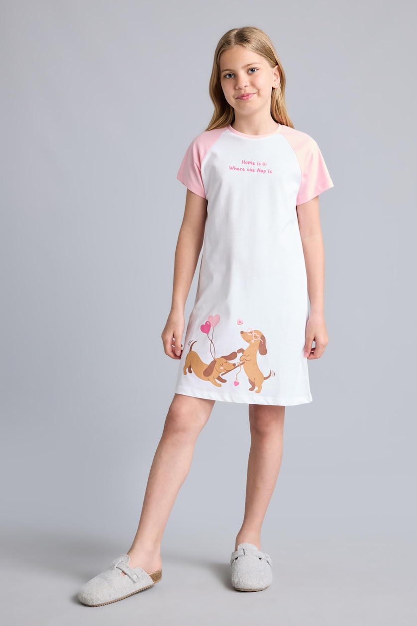 Girls & Teens Ecru Printed Short Sleeve Dress