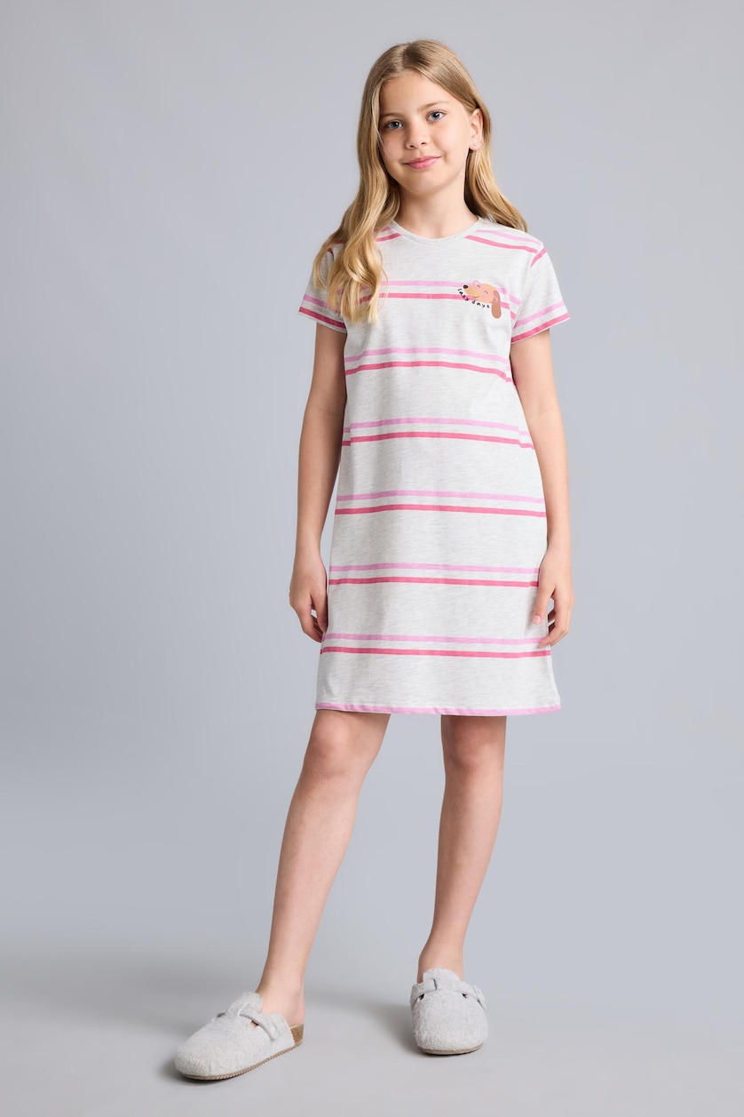 Young Girls - Teen Girls Light Grey Melange Printed Short Sleeve Dress