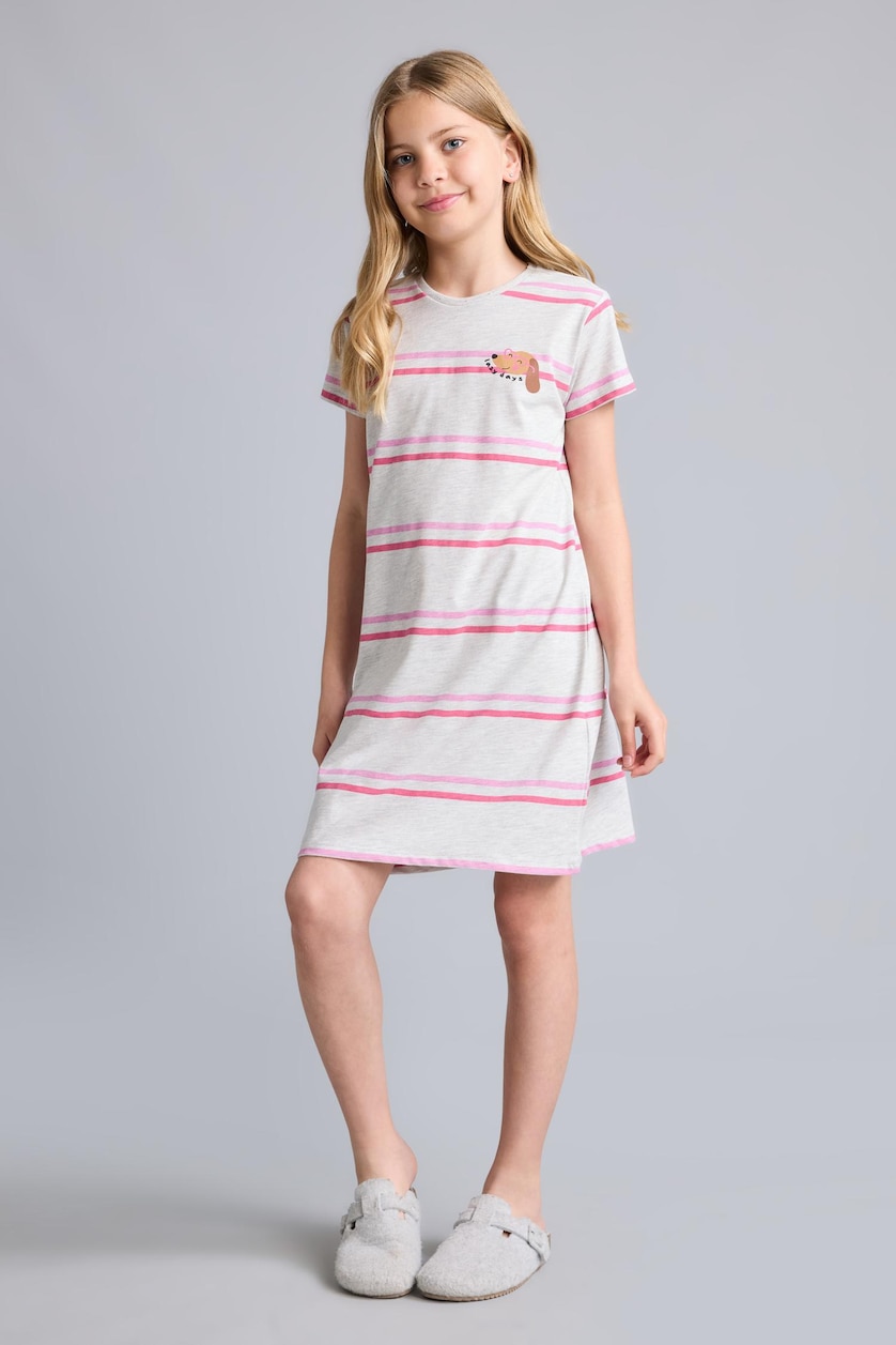 Young Girls - Teen Girls Light Grey Melange Printed Short Sleeve Dress