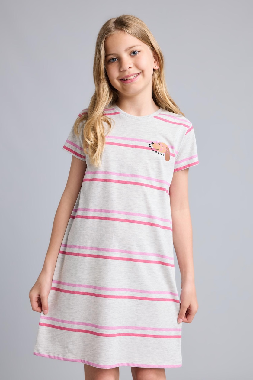 Young Girls - Teen Girls Light Grey Melange Printed Short Sleeve Dress