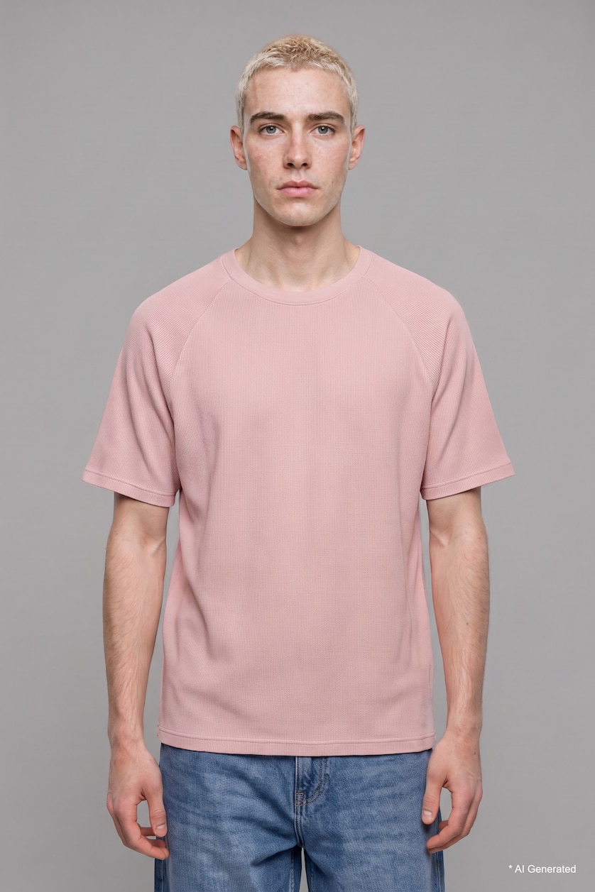 Erkek Pembe Boxy Fit Kısa Kollu Tişört