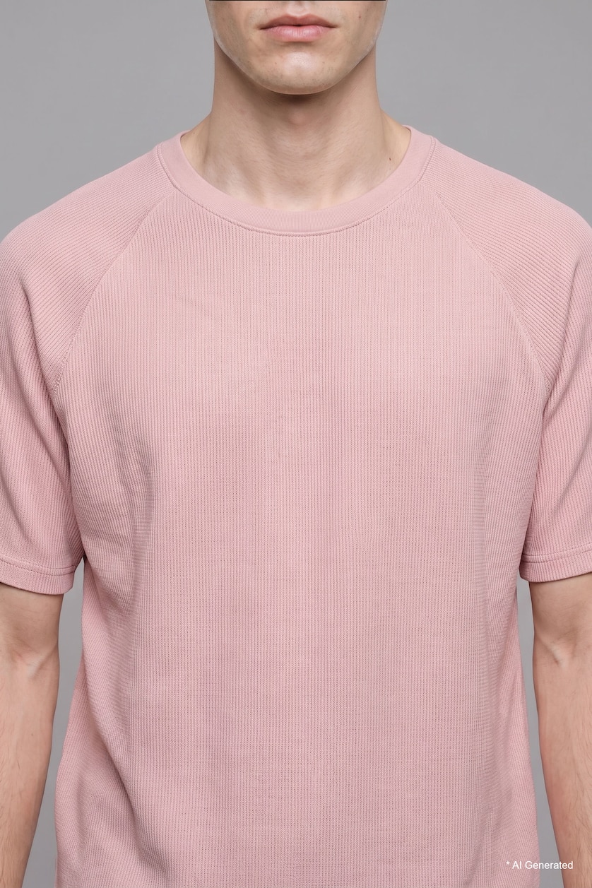 Erkek Pembe Boxy Fit Kısa Kollu Tişört
