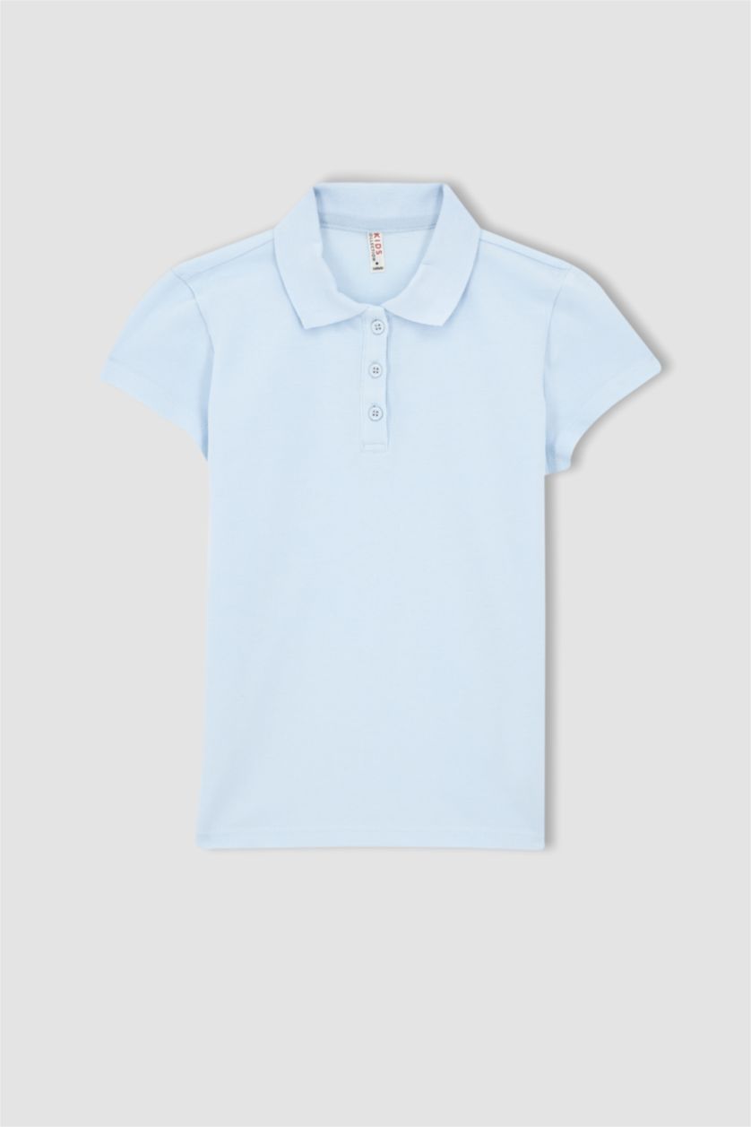 Девочки и подростки Светло-синий Футболка-поло из хлопка для девочек, Школьная коллекция