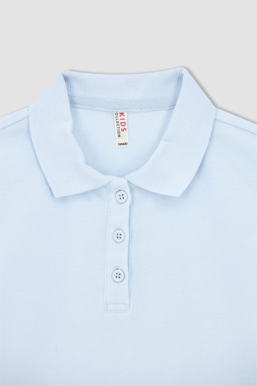Девочки и подростки Светло-синий Футболка-поло из хлопка для девочек, Школьная коллекция