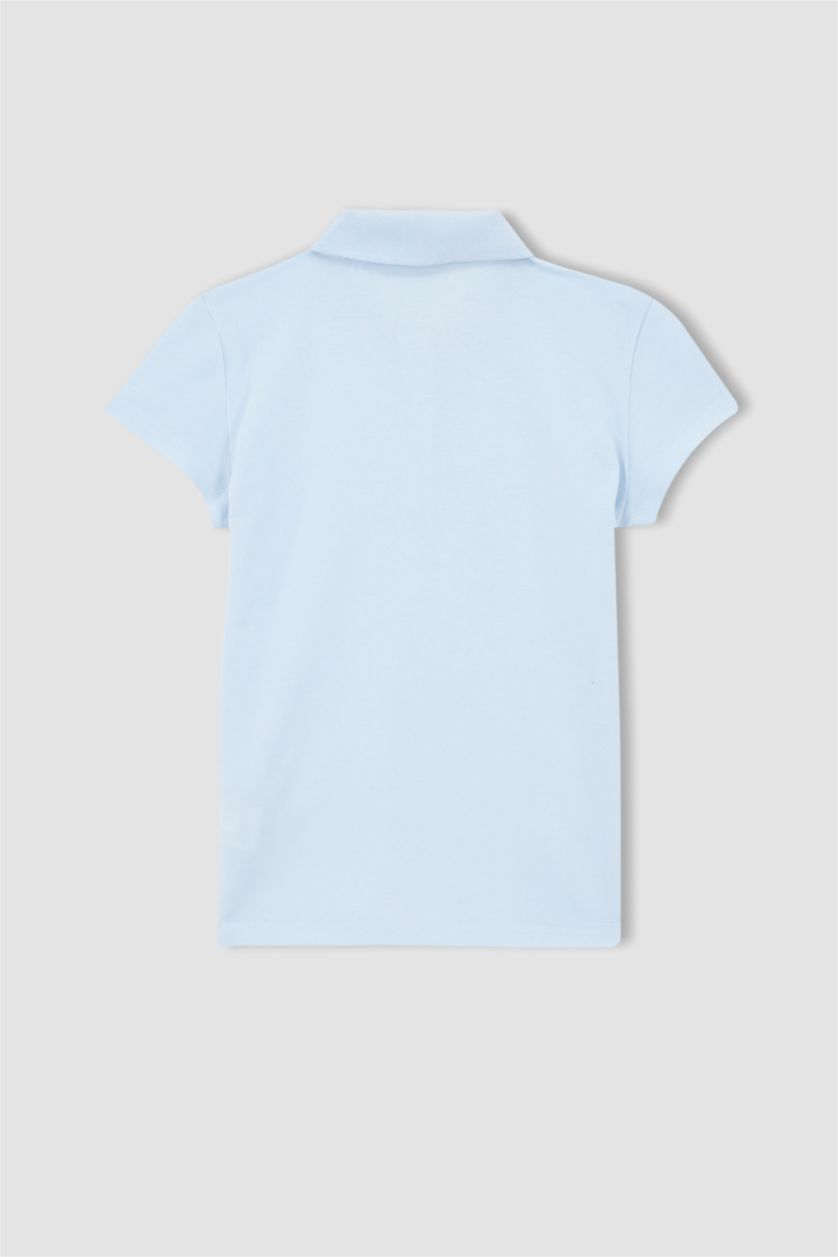Девочки и подростки Светло-синий Футболка-поло из хлопка для девочек, Школьная коллекция
