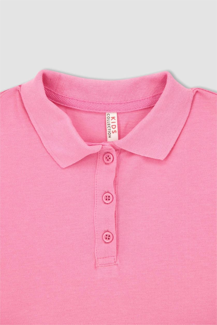 Kız Çocuk - Genç Kız Pembe Kız Çocuk Okula Dönüş Polo Yaka Basic Kısa Kollu Tişört