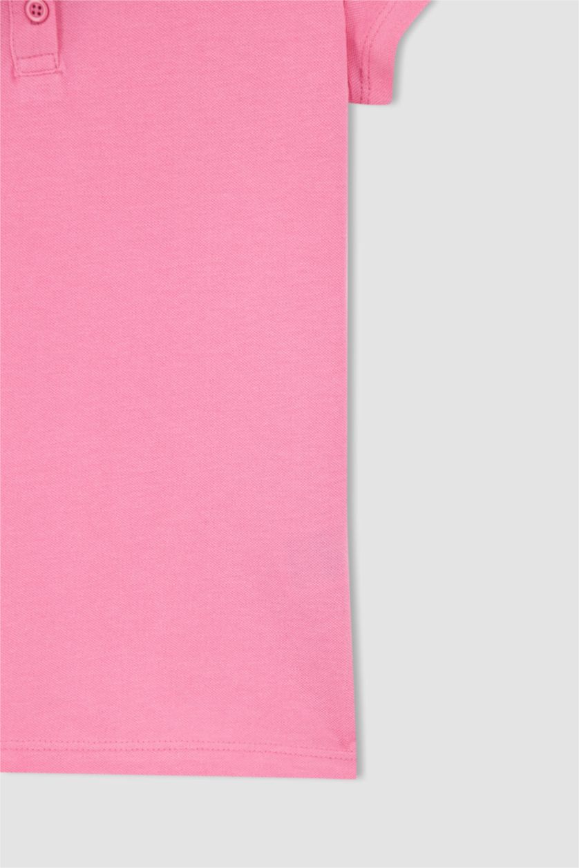 Kız Çocuk - Genç Kız Pembe Kız Çocuk Okula Dönüş Polo Yaka Basic Kısa Kollu Tişört