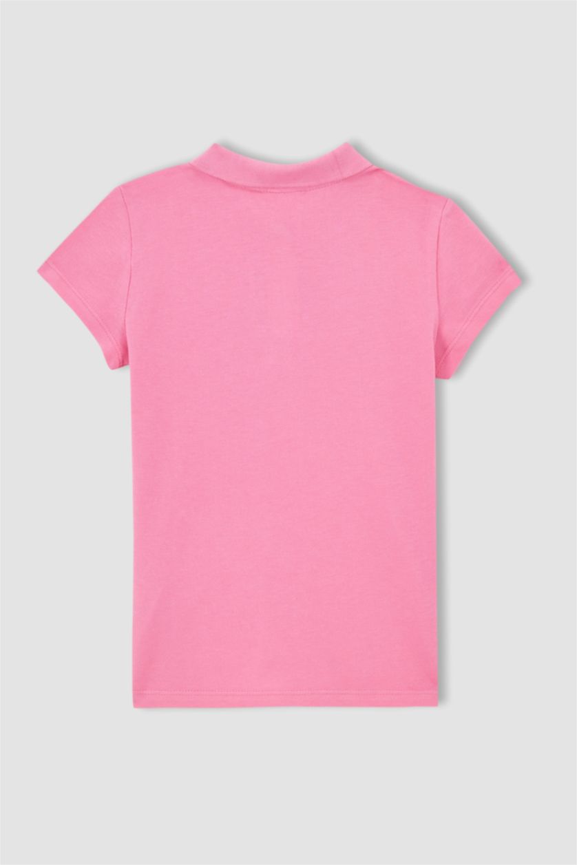 Kız Çocuk - Genç Kız Pembe Kız Çocuk Okula Dönüş Polo Yaka Basic Kısa Kollu Tişört