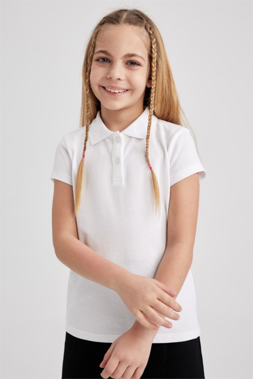 GIRLS & TEENS White Girl Regular Fit Cotton Short Sleeve Polo T-Shirt