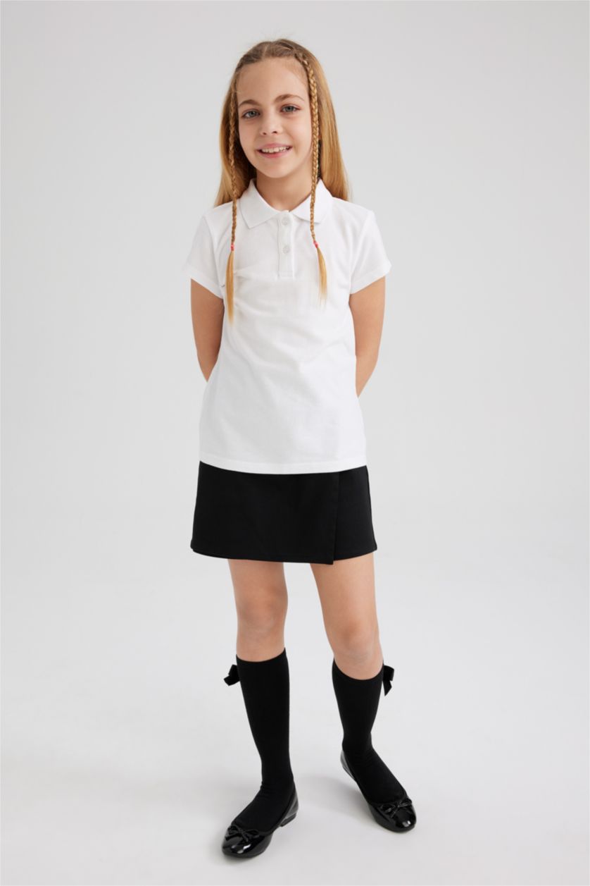 GIRLS & TEENS White Girl Regular Fit Cotton Short Sleeve Polo T-Shirt