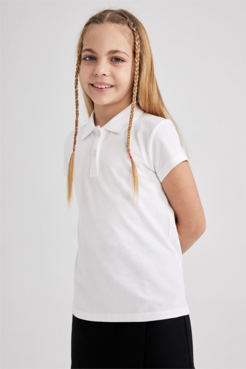 GIRLS & TEENS White Girl Regular Fit Cotton Short Sleeve Polo T-Shirt