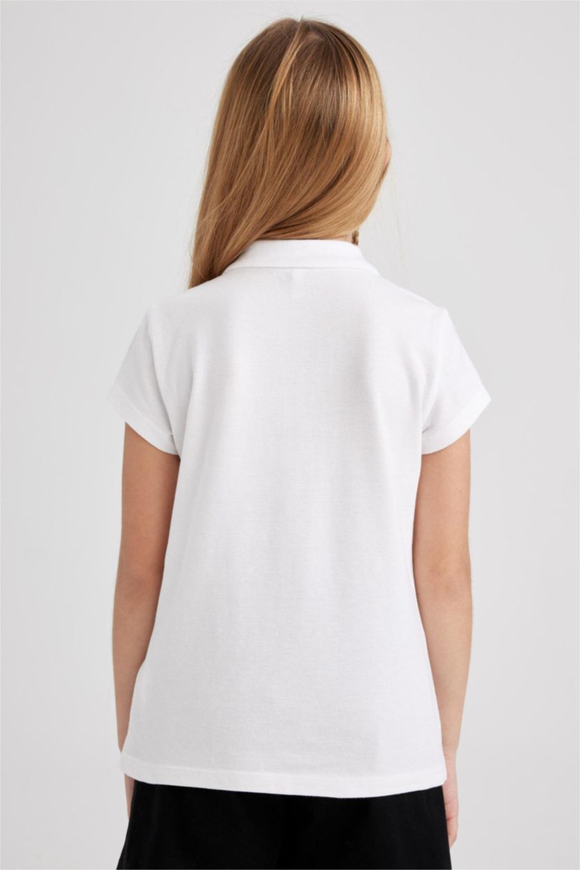 GIRLS & TEENS White Girl Regular Fit Cotton Short Sleeve Polo T-Shirt