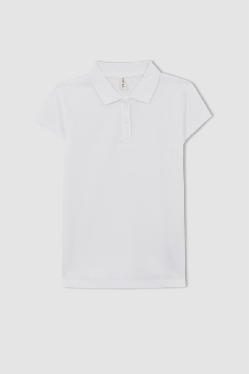 GIRLS & TEENS White Girl Regular Fit Cotton Short Sleeve Polo T-Shirt