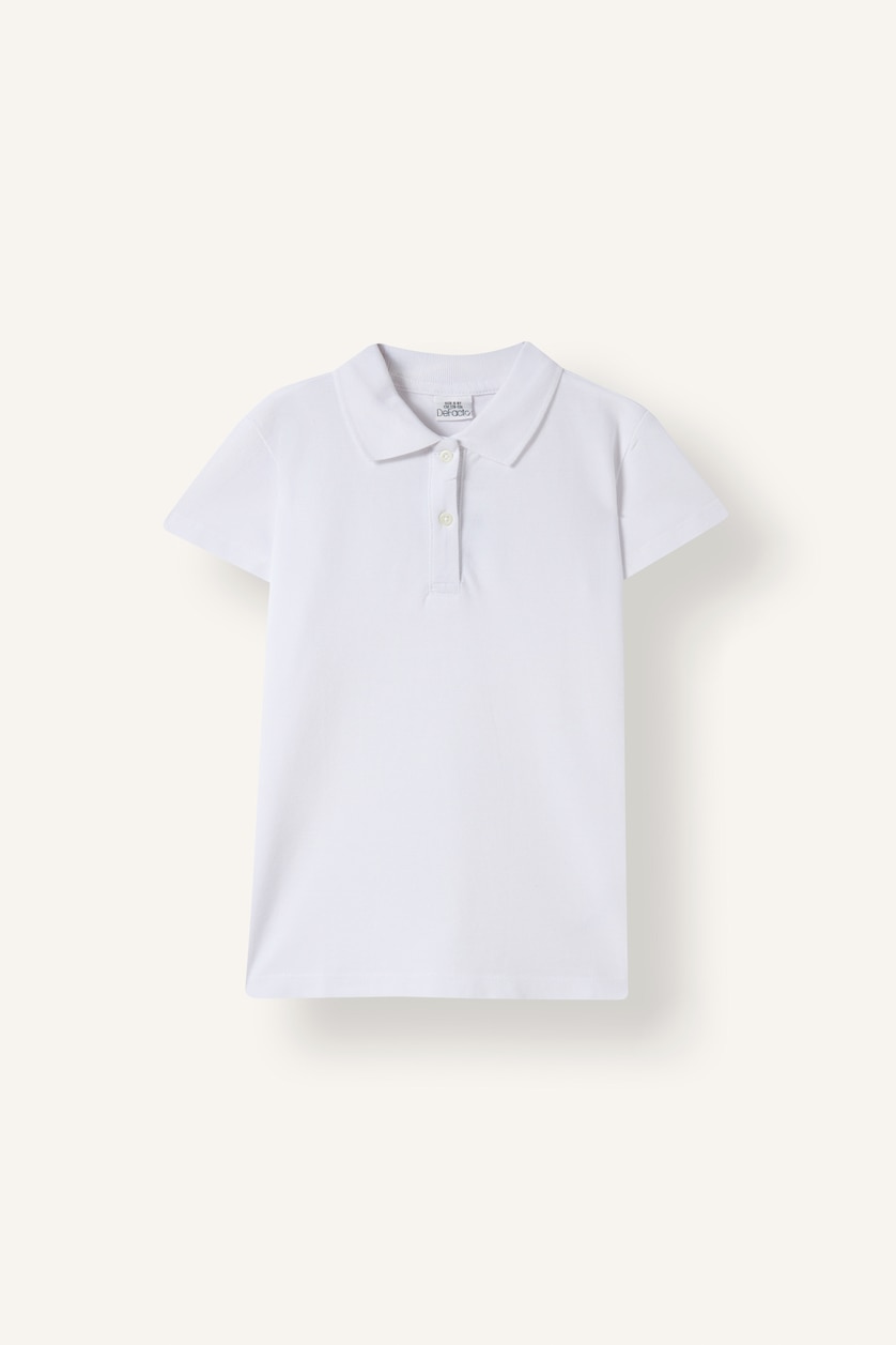 بنات أبيض Girl Long Sleeve Cotton Basic Polo T-Shirt