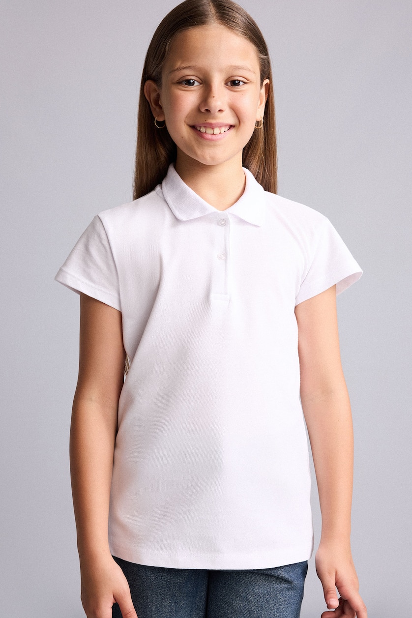 GIRLS & TEENS White Girl 100% Cotton Regular Fit Basic Polo T-Shirt
