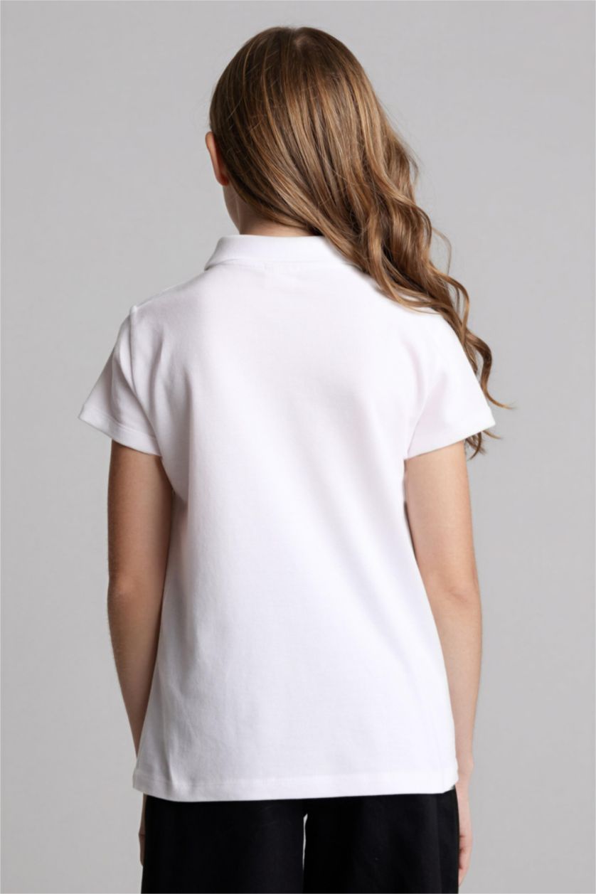 FILLES Blanc T-Shirt Polo À Manches Courtes En Coton Pour Fille