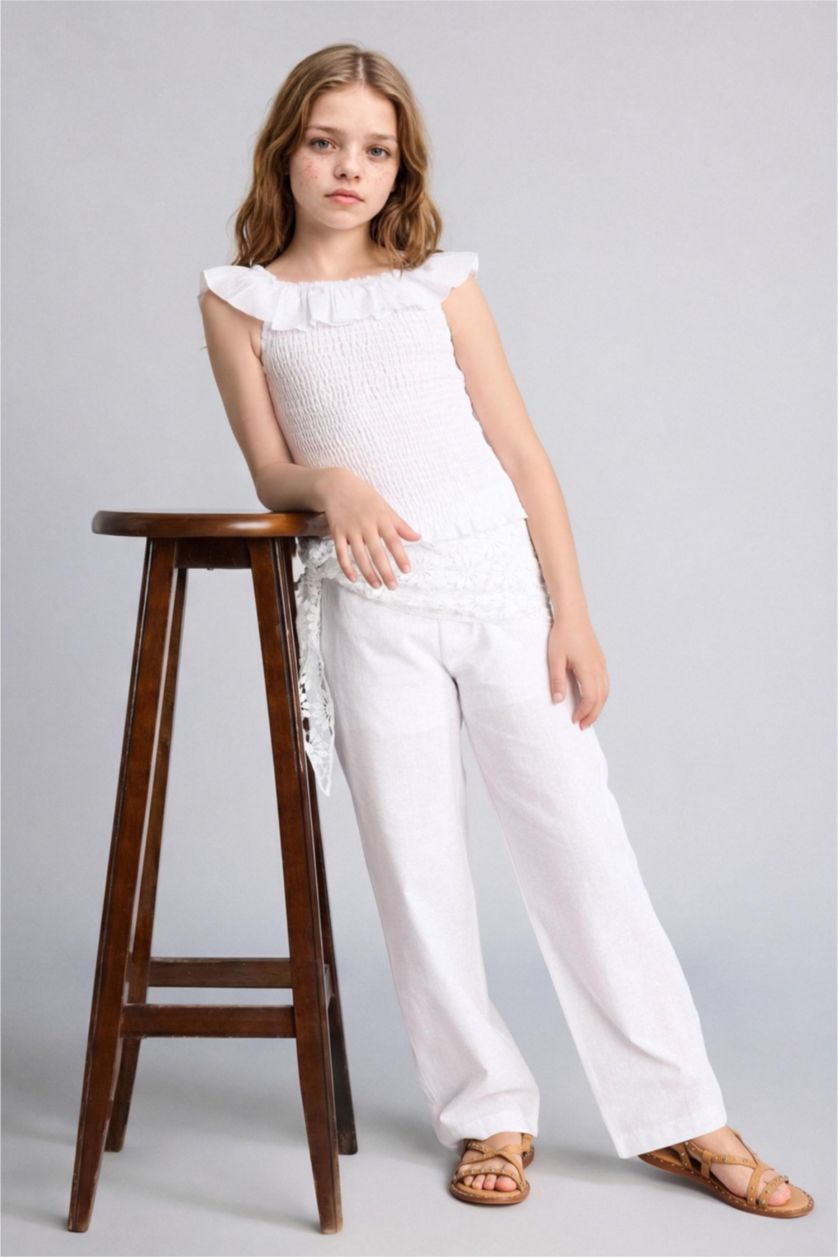 FILLES Blanc Pantalon blanc en popeline Coupe barrel pour fille